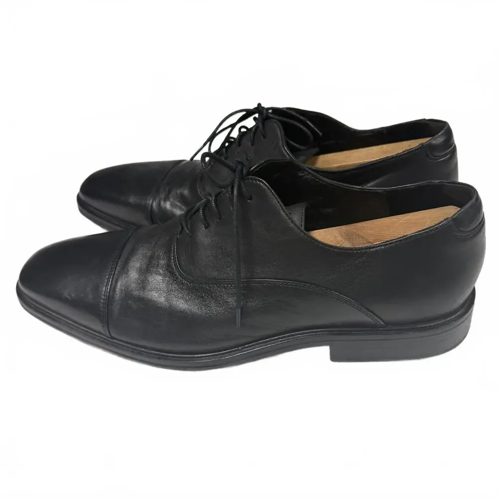 Men’s black leather Cole Haan, flat dress shoes size 12 EUC‎ cap toe